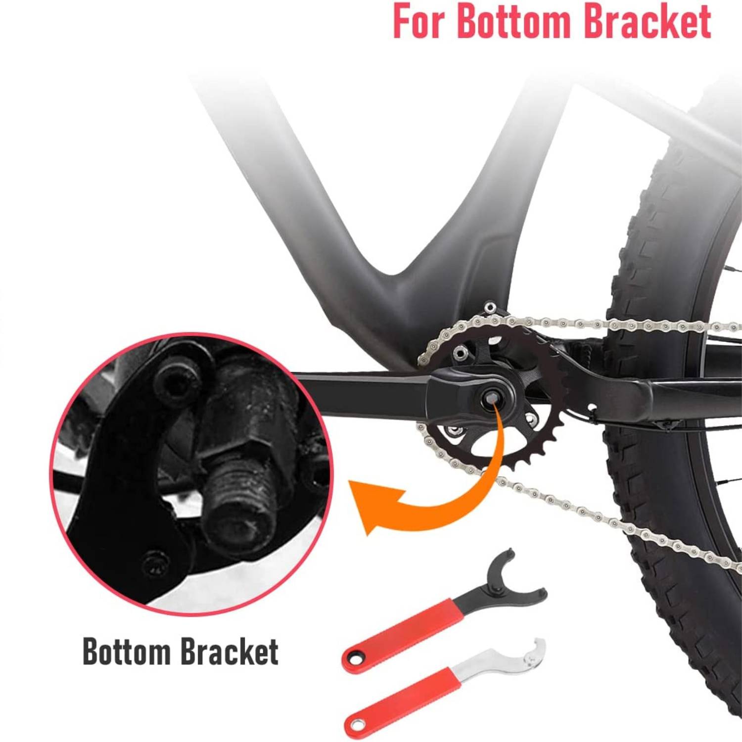 Hook spanners from the kit shown working on a bottom bracket