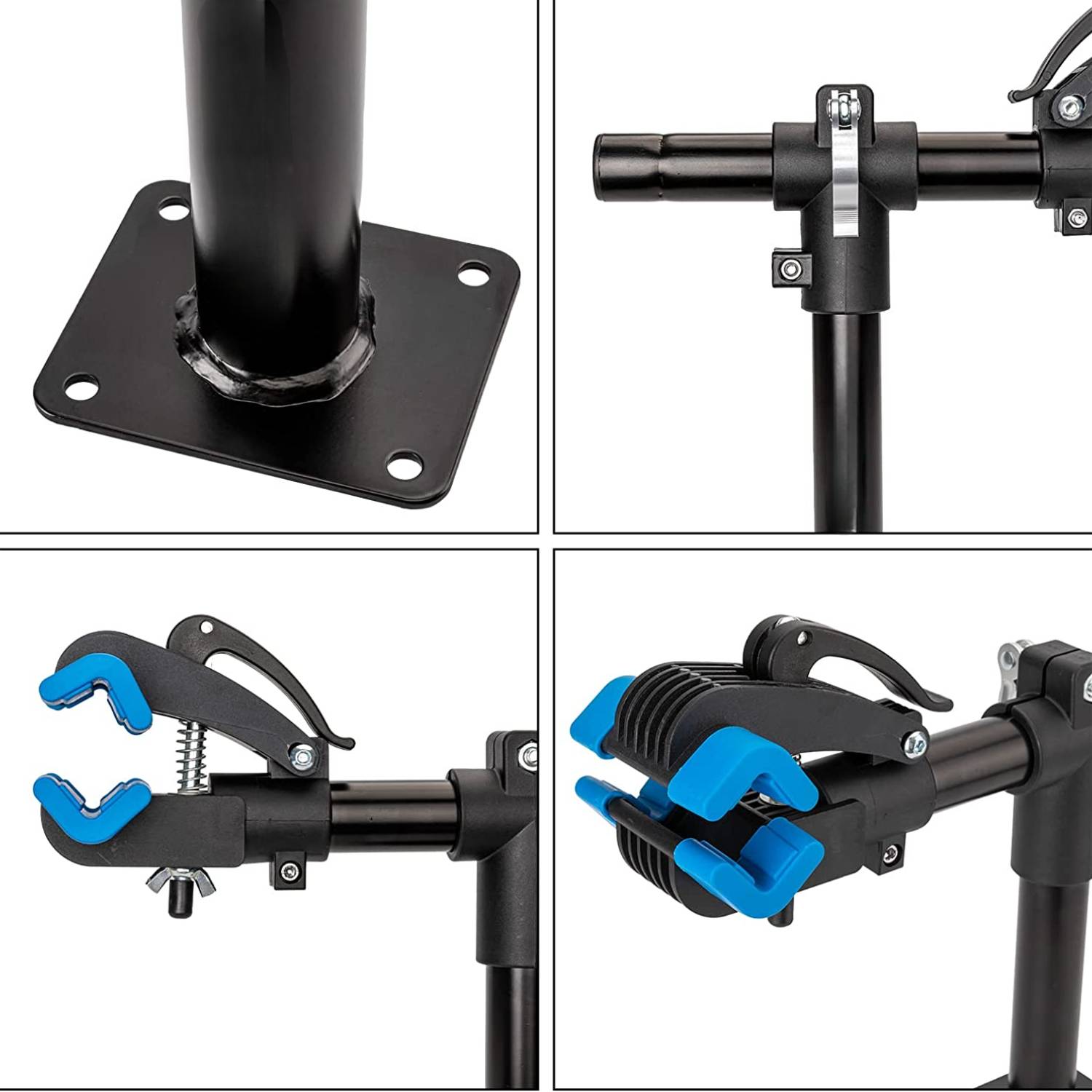 Close-up views of the repair clamp's base plate, arm joint and clamp jaws